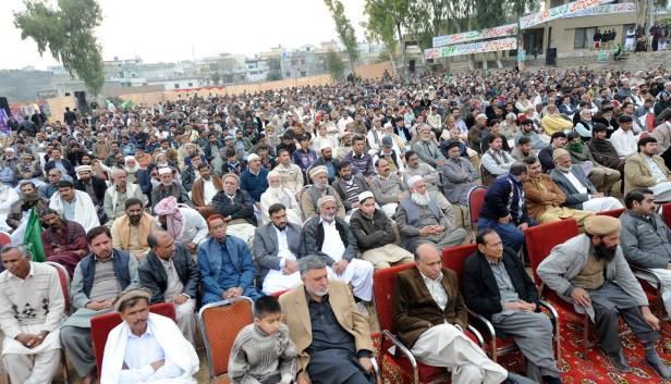 Venue of the convention was packed to capacity and large number of women were also seated on nearby houses roofs